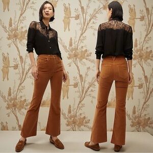 Veronica Beard Carson Corduroy Ankle Flare High-Rise Pants In Camel Wash Size 26